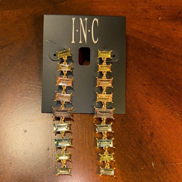 INC International Concepts Gold Linear Drop Earrings - Picture 1 of 3